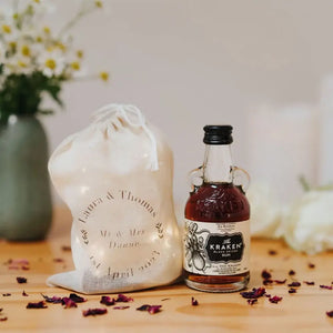 Kraken Rum Wedding Favour in personalised cotton bag