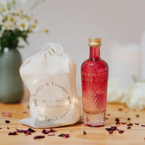 Mermaid Pink Gin Wedding Favour with personalised cotton bag