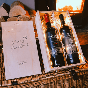 Personalised red wine gift box with engraved lid