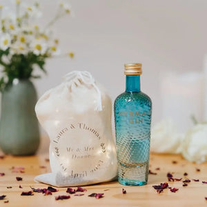 Mermaid dry gin Wedding Favour with personalised cotton bag