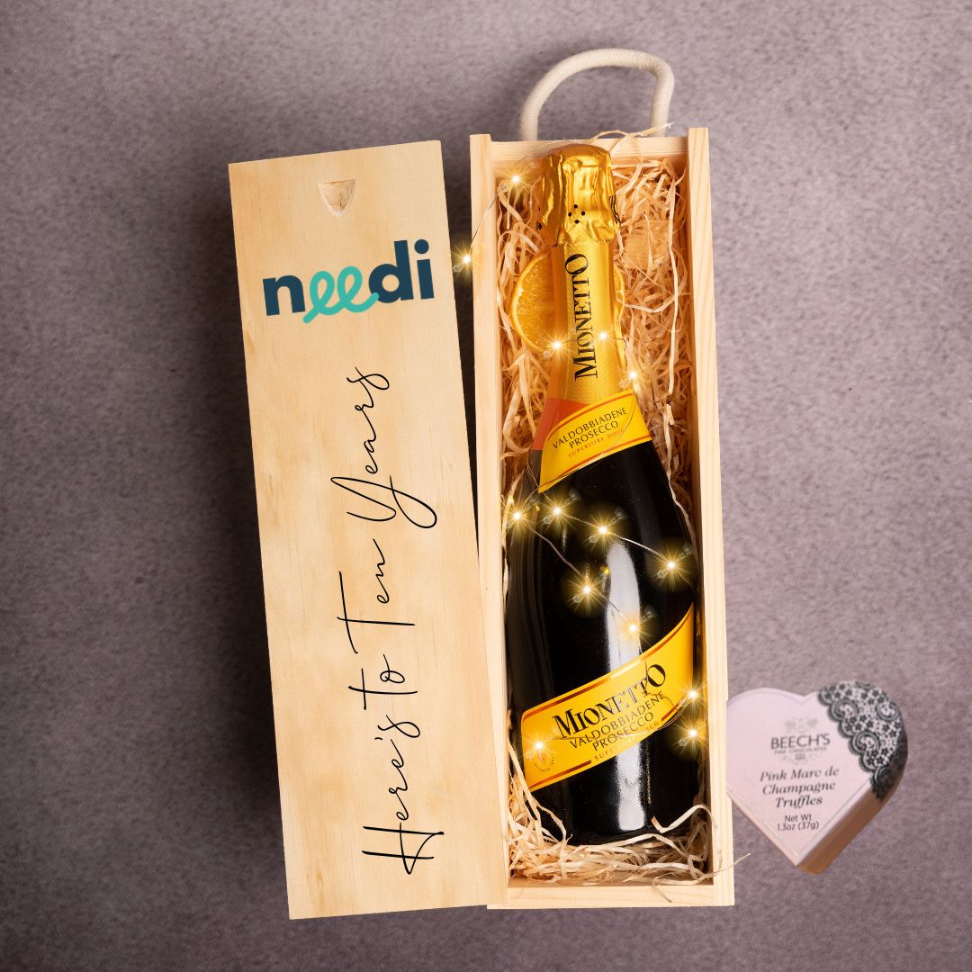 Personalised Prosecco and Champagne Truffles Gift Box with Needi logo