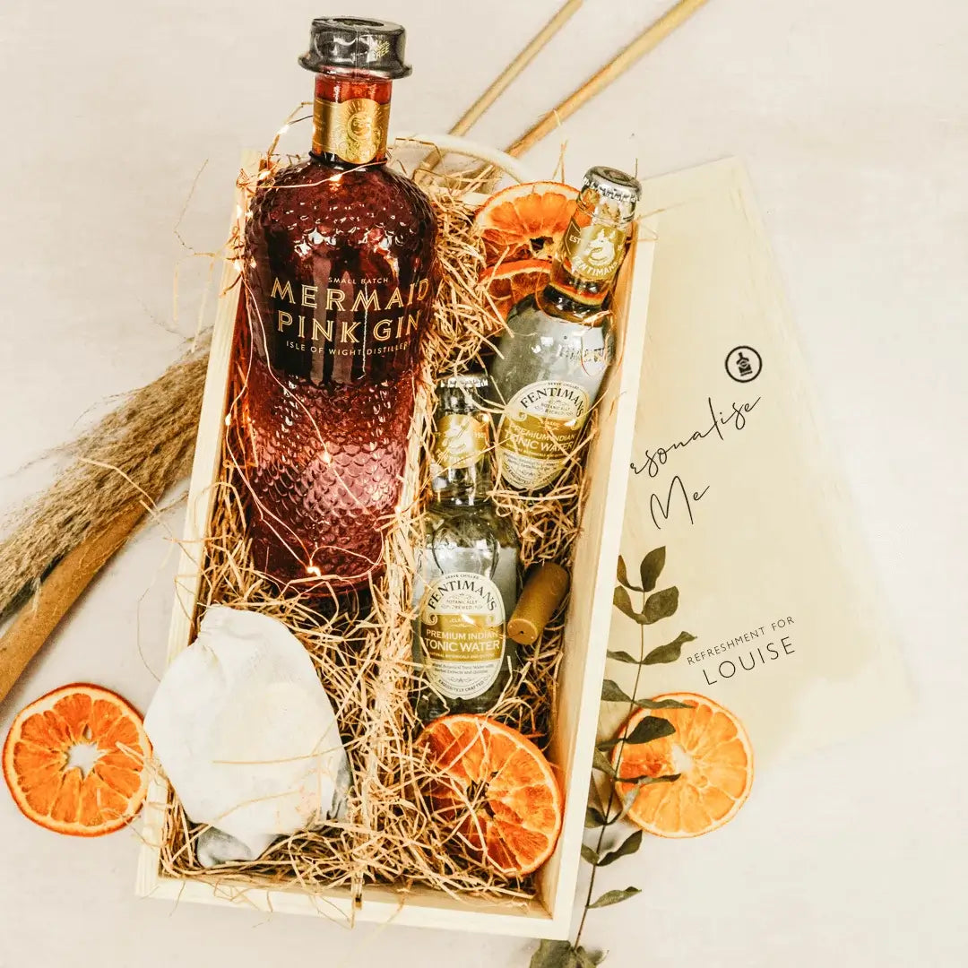 Mermaid Pink gin gift box - lid is personalised