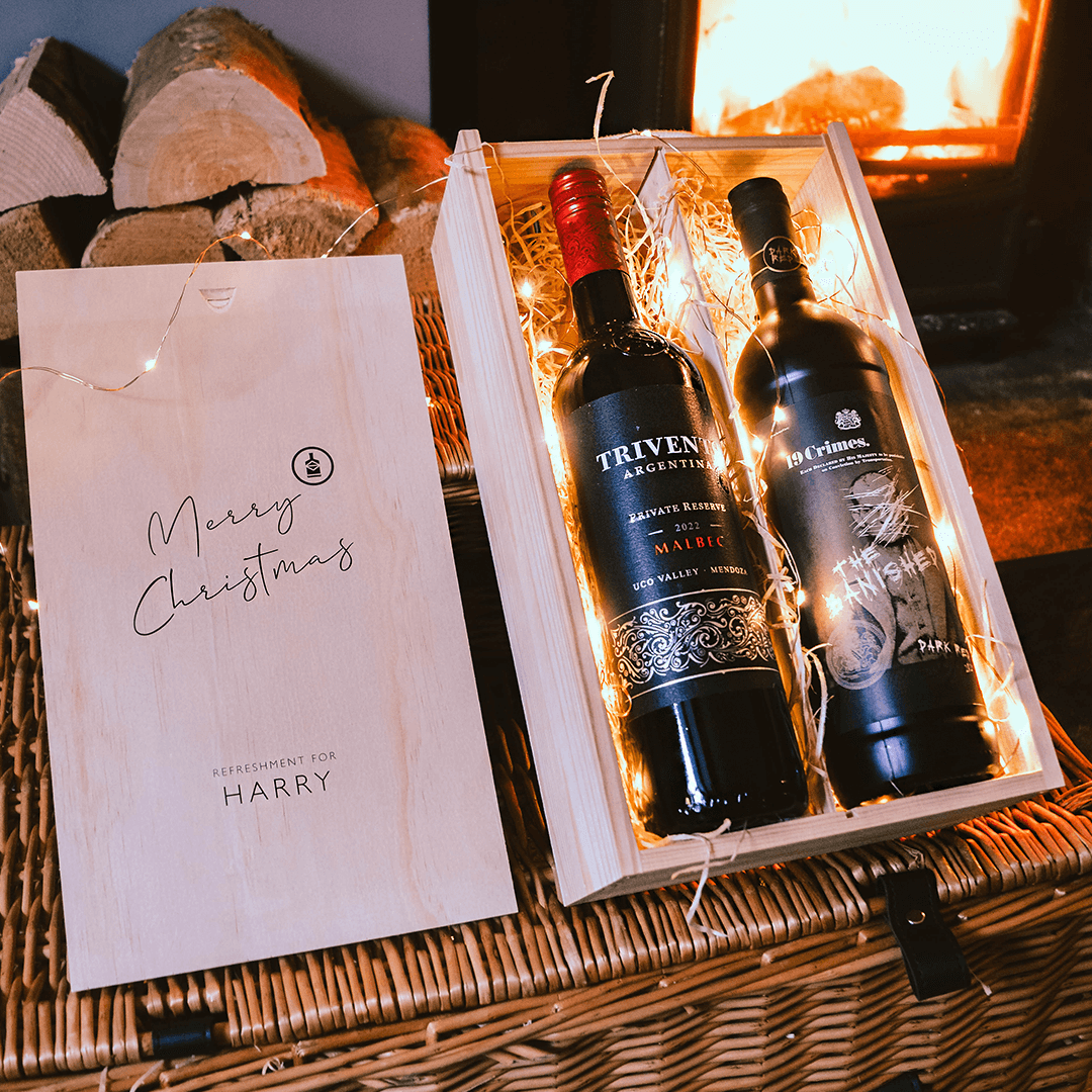 Personalised Red Wine Duo Trivento Malbec 19 Crimes The Banished Gift Set SpiritSmith