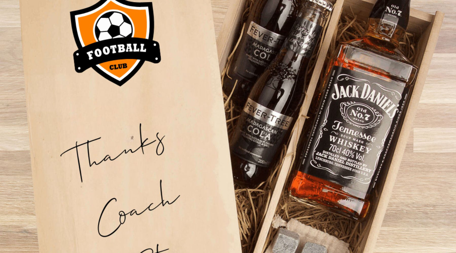 Image of personalised whiskey gift box for football coach
