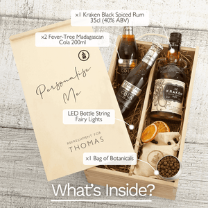 Kraken Rum Gift Set with contents labelled