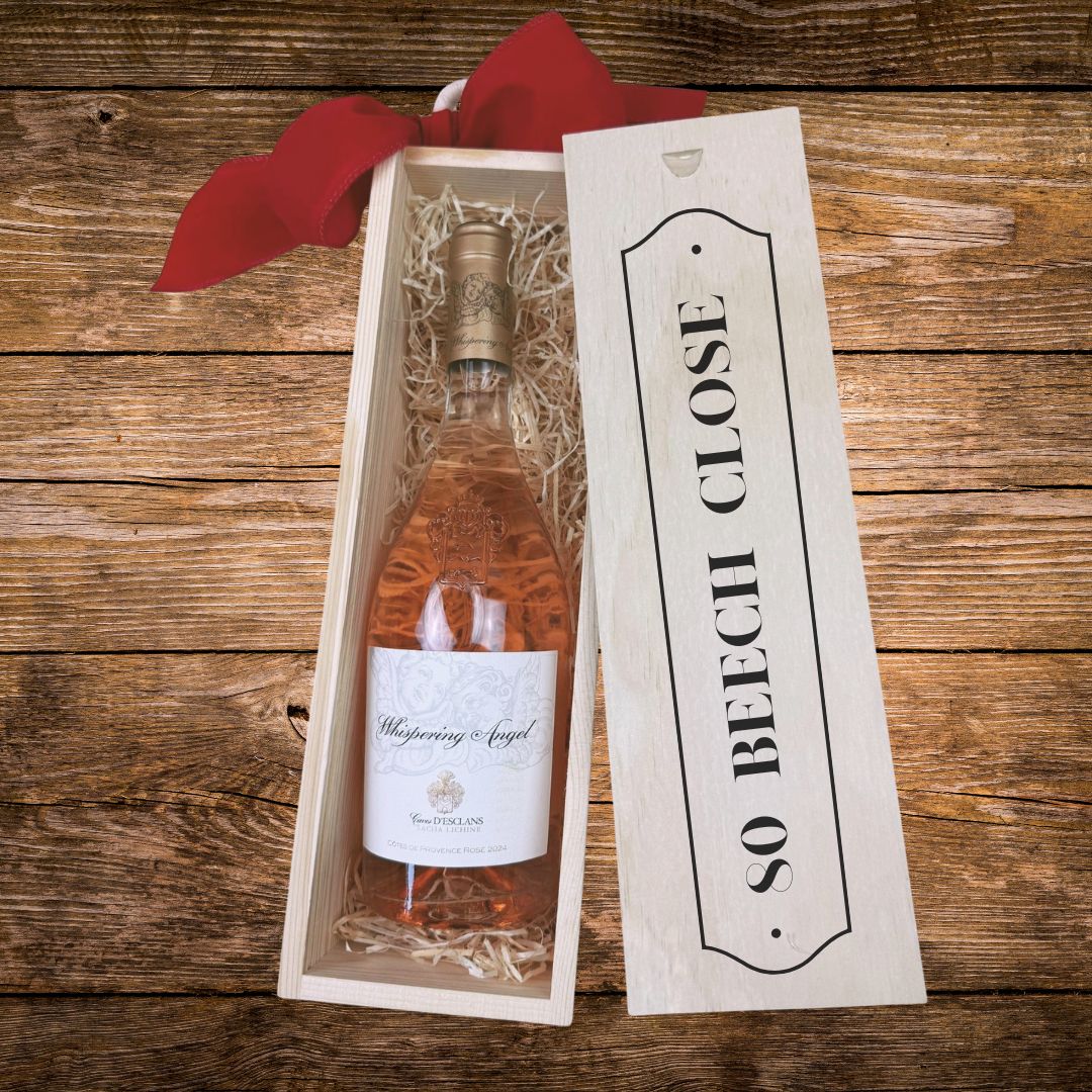 Personalised Whispering angel wine gift box with new house name or street address